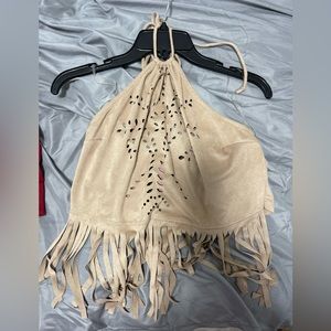 Charlotte Russe suede crop fringe halter top